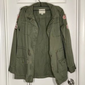 Army Green Jacket with Floral Sleeves